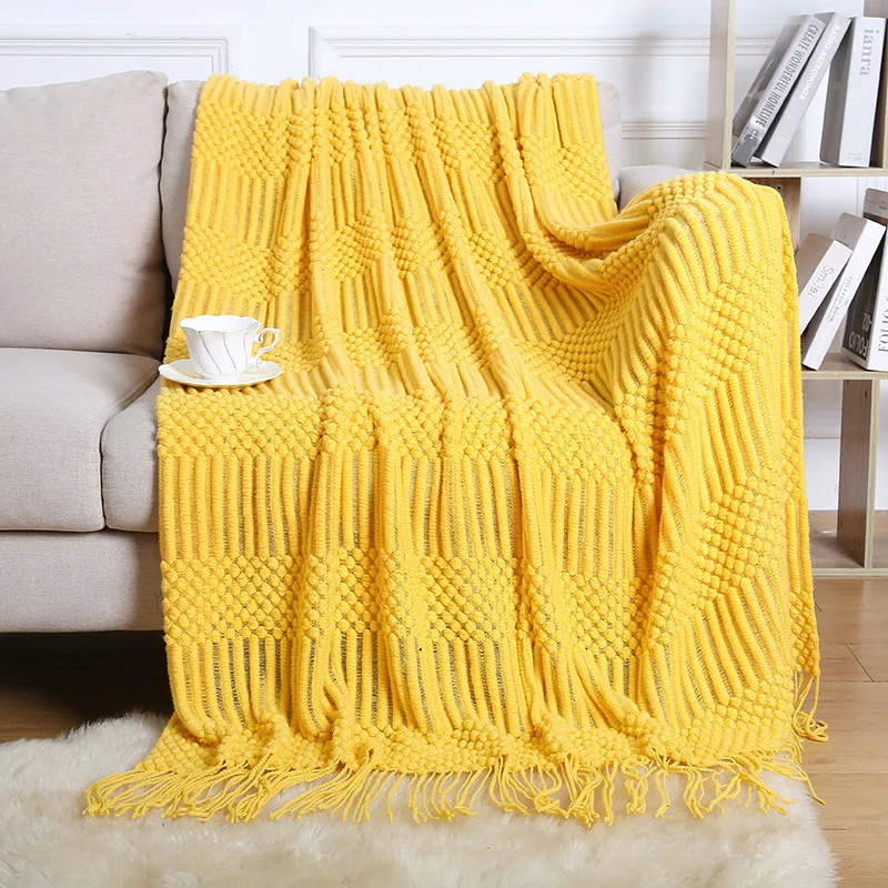 Wholesale Super Soft Lightweight Acrylic Knitted Blanket Solid Decorative Throw Bed Sofa Rectangular Festival factory