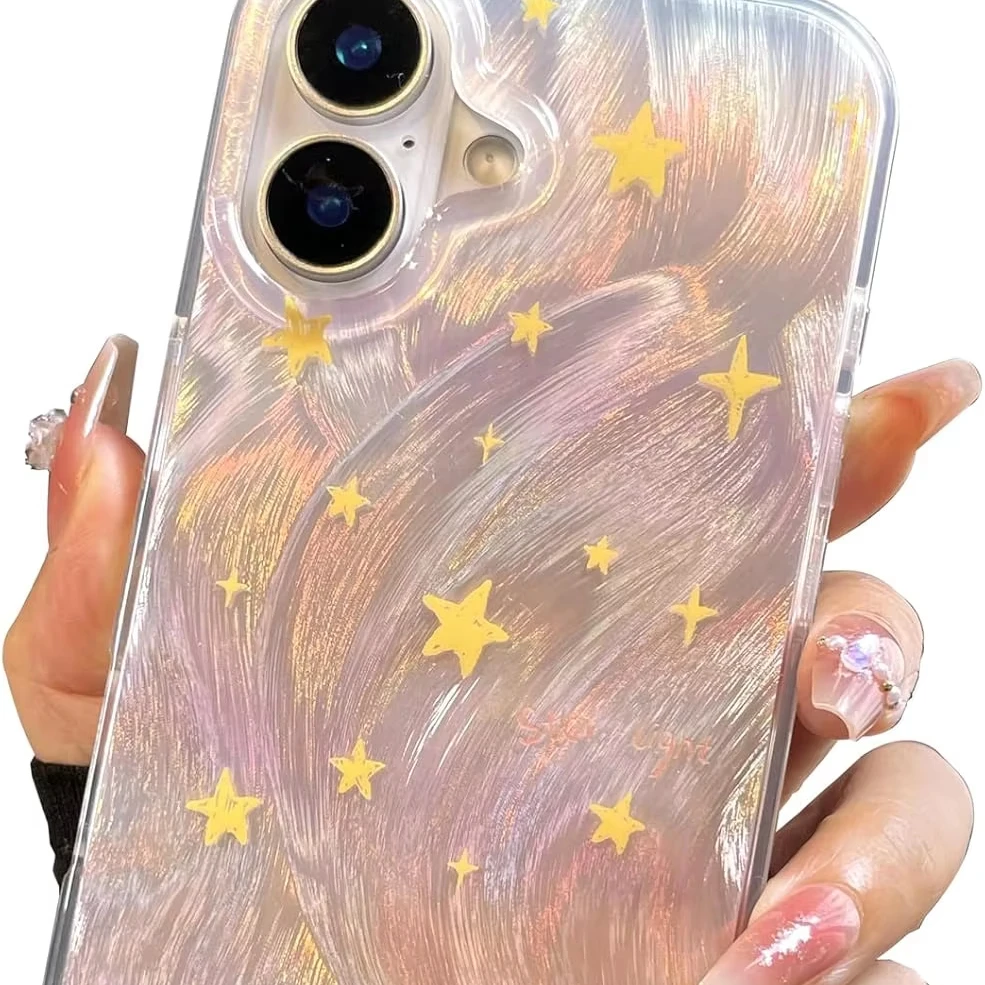 Case for iPhone 16 Shiny Fade Star Design Cute Trendy Soft Slim TPU Shockproof Protective Phone Cases Cover for Women Girls