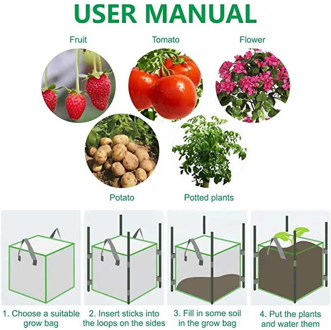 I vasi del quadrato del tessuto del giardino fioriscono per coltivare la borsa non tessuta coltivano le borse con le maniglie 5
