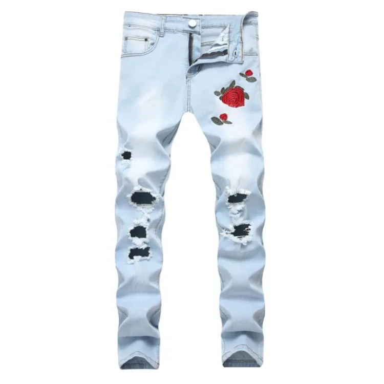 Fashion Painted Denim Slim Fit White Jeans Men Hip Hop Elastic Casual Cowboys Pants Mens Printing Streetwear Jean Trousers
