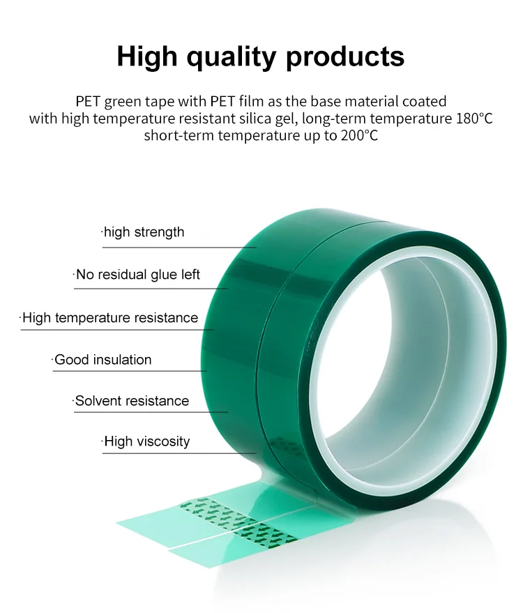 Green PET Tape High Temperature Heat Resistant Tape 33m Per Roll