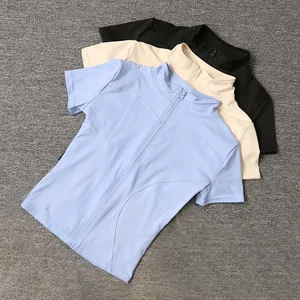 New Women's Fashion Solid Color High Elasticity Speed Dry Naked Feel Stand up Collar Tight Yoga Top