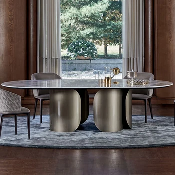 italian Luxury Elegant stainless steel leg 8 10 12 seater Rectangle white Marble Dining Table Set for Home Restaurant Furniture