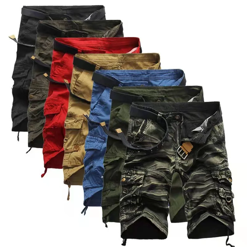 Sommar herrshorts med flera fickor, raka cargoshorts i bomull, för casual bruk, 814_voghion.com
