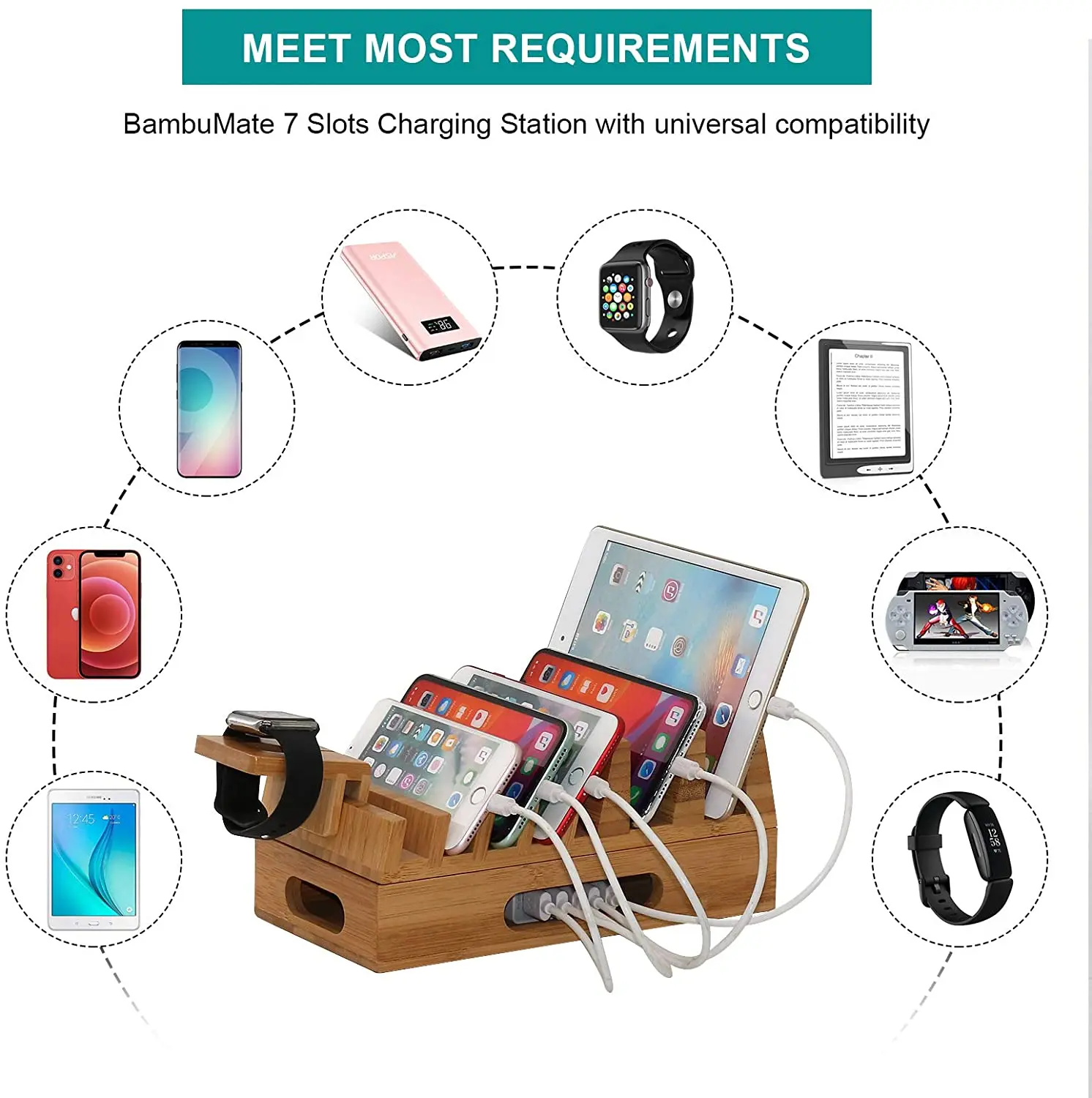Desktop Organizer Multiple Device Storage Racks Wooden Mobile Phone Charging Station