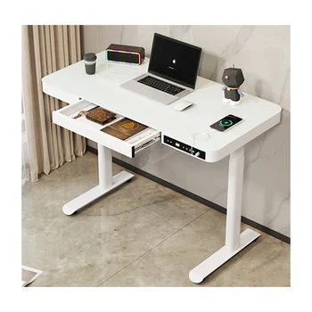 Ergonomic Computer Home Office USB Wireless Sit Stand Table Glass Tempered Desktop Electric Adjustable Desk With Drawers