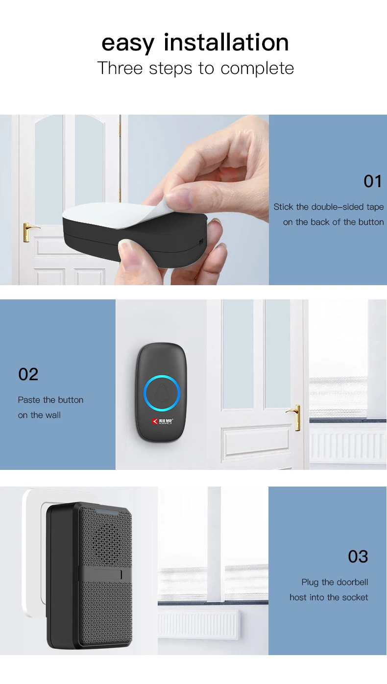 Kerui multifunctional smart ring door bell wifi home alarm wireless doorbell and button