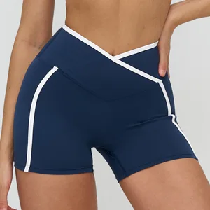 Naked Tummy Control Solid Yoga Shorts Cross Waist Tight Spandex/Nylon Outdoor Running Fitness Sports 9528