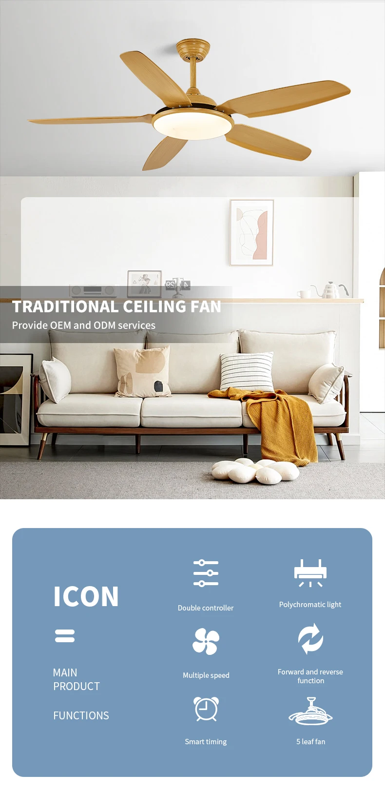 product 52 inch living room pendant lighting chandelier plywood wooden ceiling fan with light-2