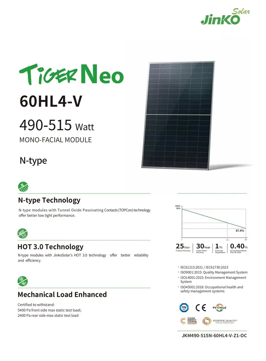 Jinko Tiger Neo 60HL4-V Series Solar Panel 490W 495W 500W 505W 510W ...