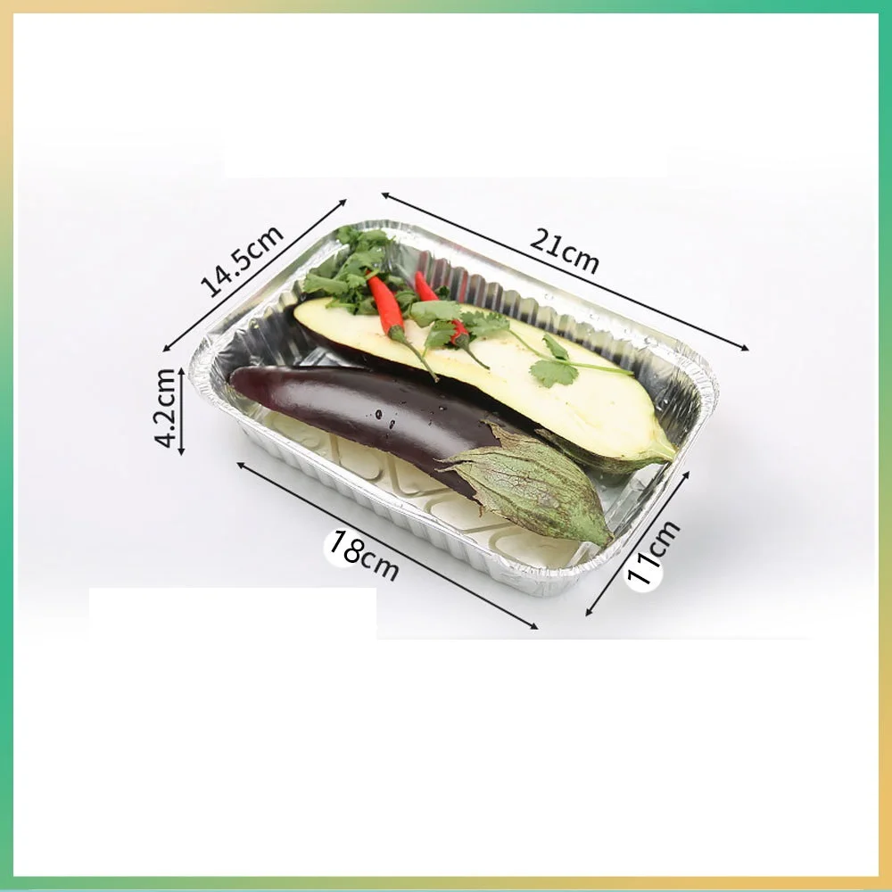 Square aluminum foil lunch box barbecue insulation tin foil box disposable takeaway packaging box air fryer tin foil tray factory