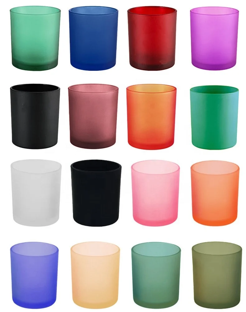 White and Black Matte Colored Spray Glass Candle Jar With Wood Metal Bamboo Lid for Candle Making