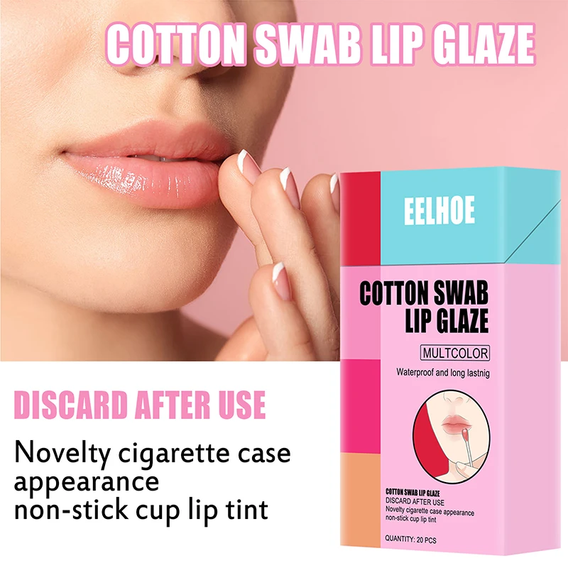 cigarette lip tint 20Pcs Novelty Cigarette Case Lip Tint Waterproof Long Lasting Liquid  Non-Stick Portable Lip Gloss Cotton Swab Tattoo Lipstick
