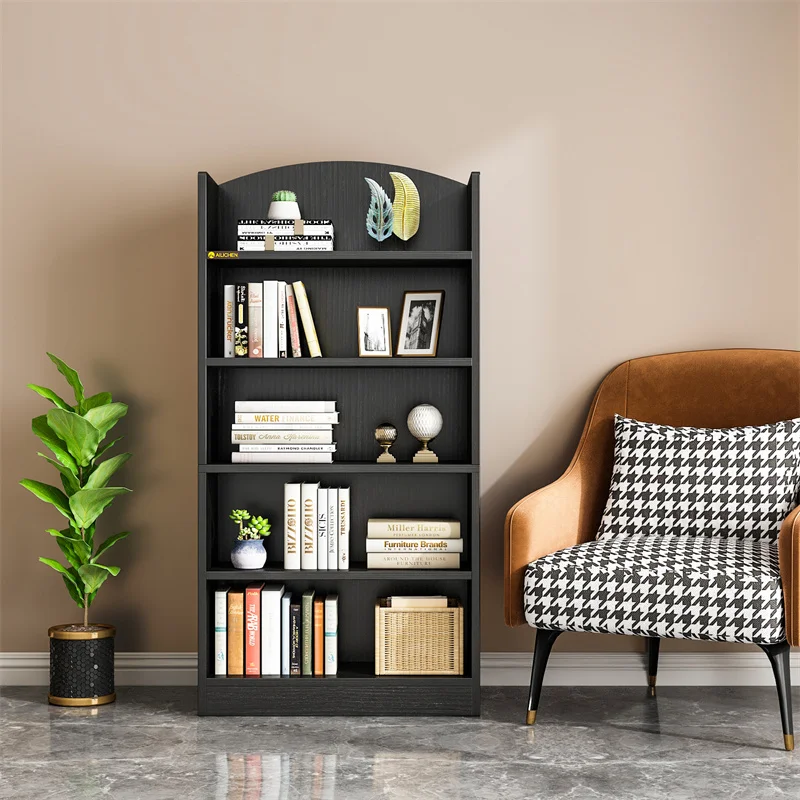 YQ FOREVER Morden Black Wooden Panel Bookcase Shelve Book Storage Standing Living Room Furniture