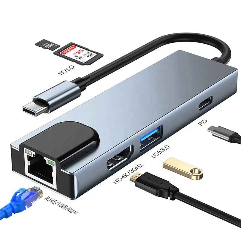 thumbnail image 2 of 6-in-1 USB-C Hub - Converts 1 Port To 7: HDMI 4K, USB 3.0, USB-C, Powered & Portable For MacBook & Laptops 2 of 12