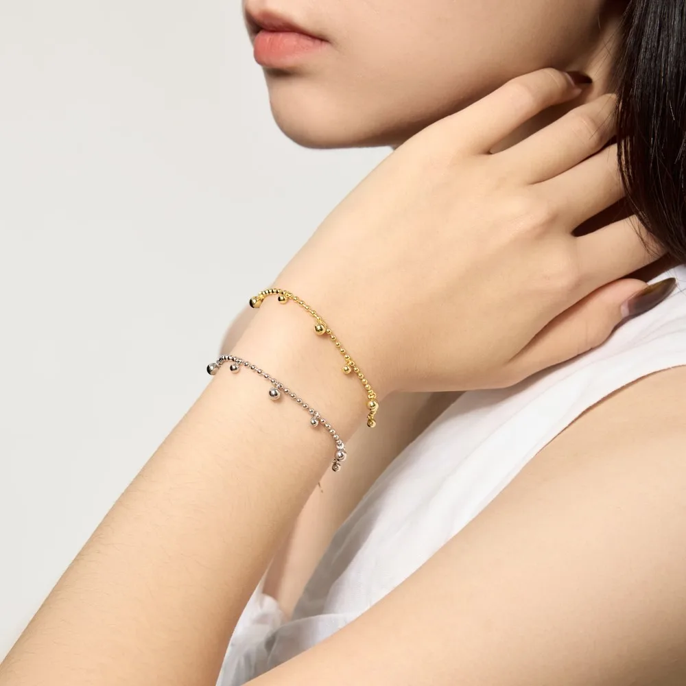 KAKODIY unique fashion design sterling silver double layer bead chain multi-heart love pendant bracelet for women to wear detail 1