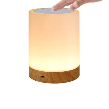 Usb Rgb Color Rechargeable Changing Handing Wood Grain Night Light Touch Control Dimmable Led Bedside Desk Bedroom Table Lamp