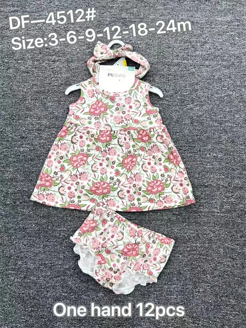 Wholesale Newborn Infant Summer Clothing Sets Girl Cotton Floral Print