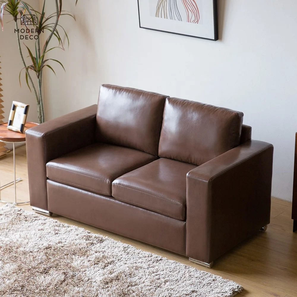 Novi prilagođeni dizajn 2 sedišta umjetna koža sofica za sobu Visoka kvaliteta PU loveseat u smeđoj boji