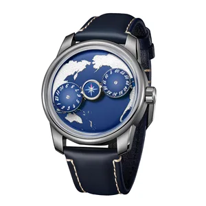 Personalized Genuine Leather Automatic Mechanical Watch Niche Rotating Blue Planet Men's Watches Luminous Moving Stars