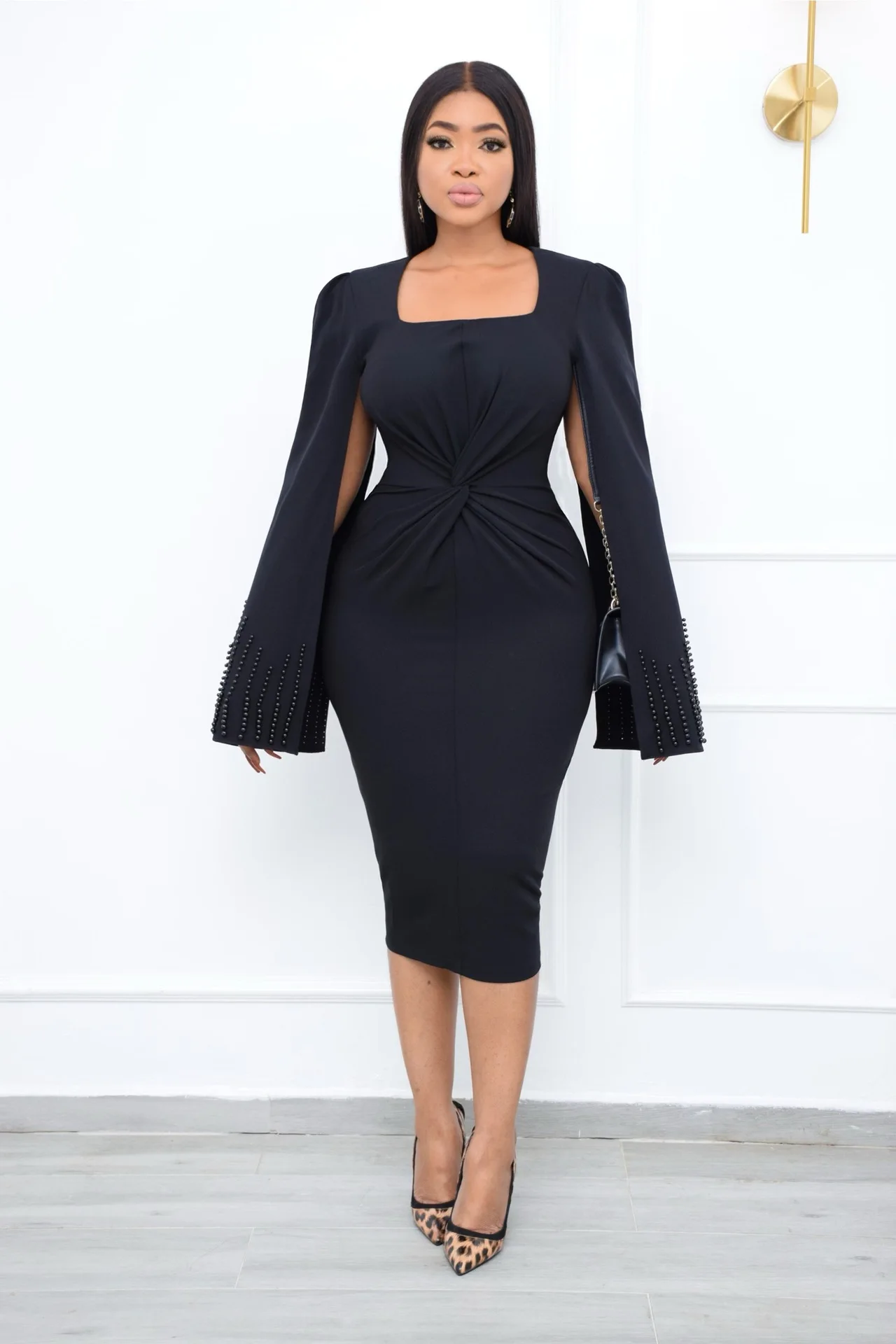 Clothing Formal Party Beading Cape Sleeve Dress Women White Church Dresses