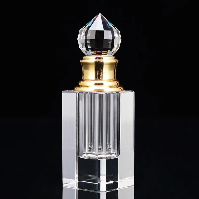 Small Bridge Luxury Fancy Art Style Empty Clear Square Crystal Glass Packaging Perfume Bottle with Gold Aluminum Crystal Ball