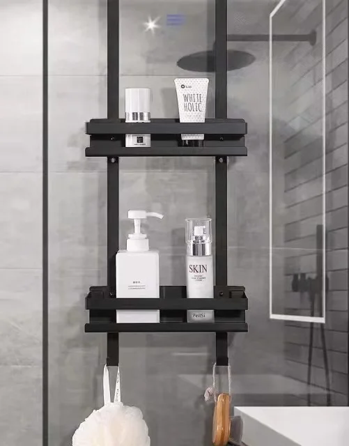 Bathroom Solutions Black Bathroom Shelf with Suction Cups for