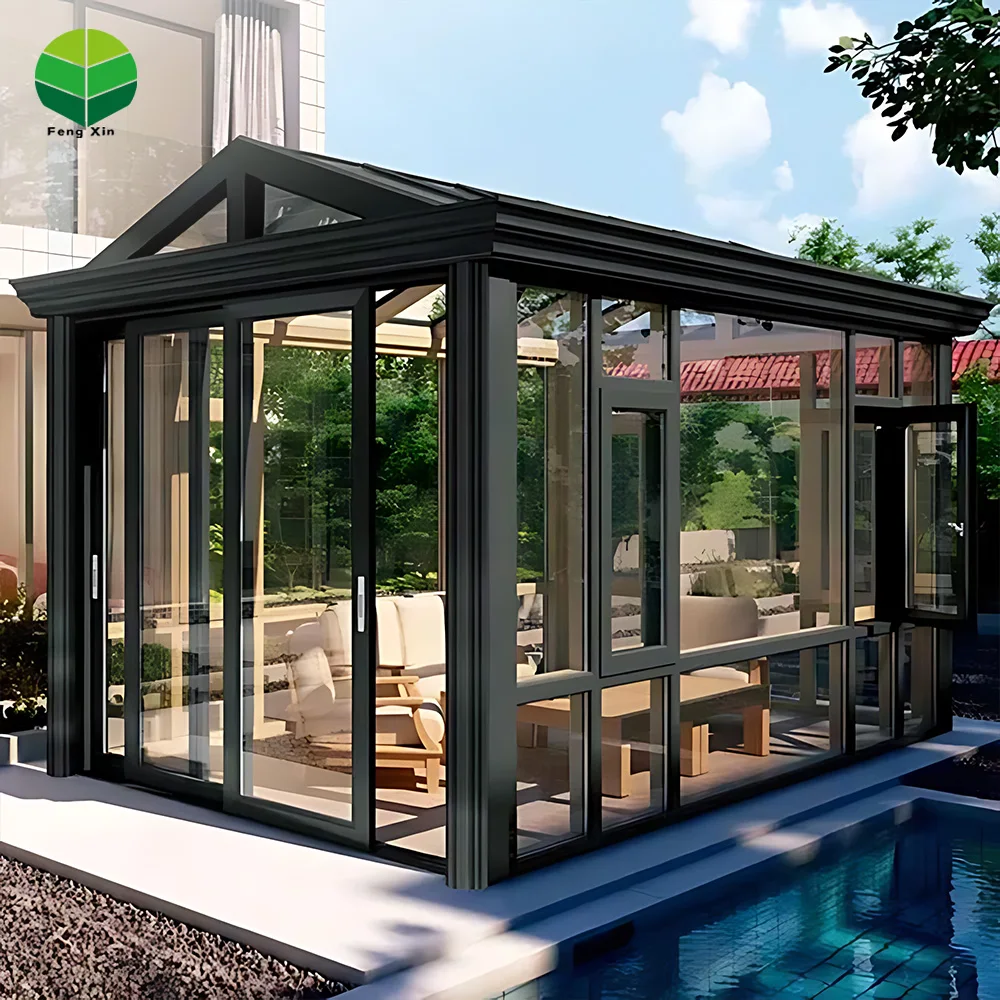 Sunrooms Glass Houses Garden Free Standing Solarium Aluminum Tempered Glass Winter Prefab Houses Modern Luxury Villa Fengxin Arc