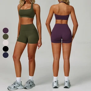 Wholesale Activewear 2 Pieces Yoga Fitness Clothes Sports Bra Workout Sets Short Leggings for Women Gym Fitness Sets