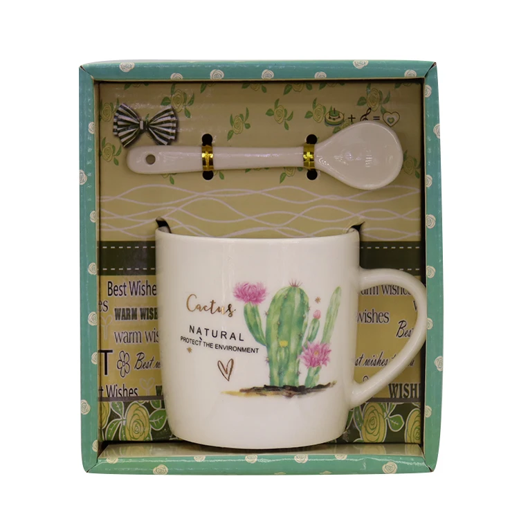 Promotional Creative Floral Decal Custom Logo Printed Cactus Ceramic Coffee Mug Premium Supply