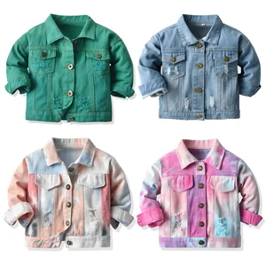 Customized Multi-color Lapel Neutral Tie Dye Short Long Sleeved Kids Denim Jacket for Children Clothes for Kids