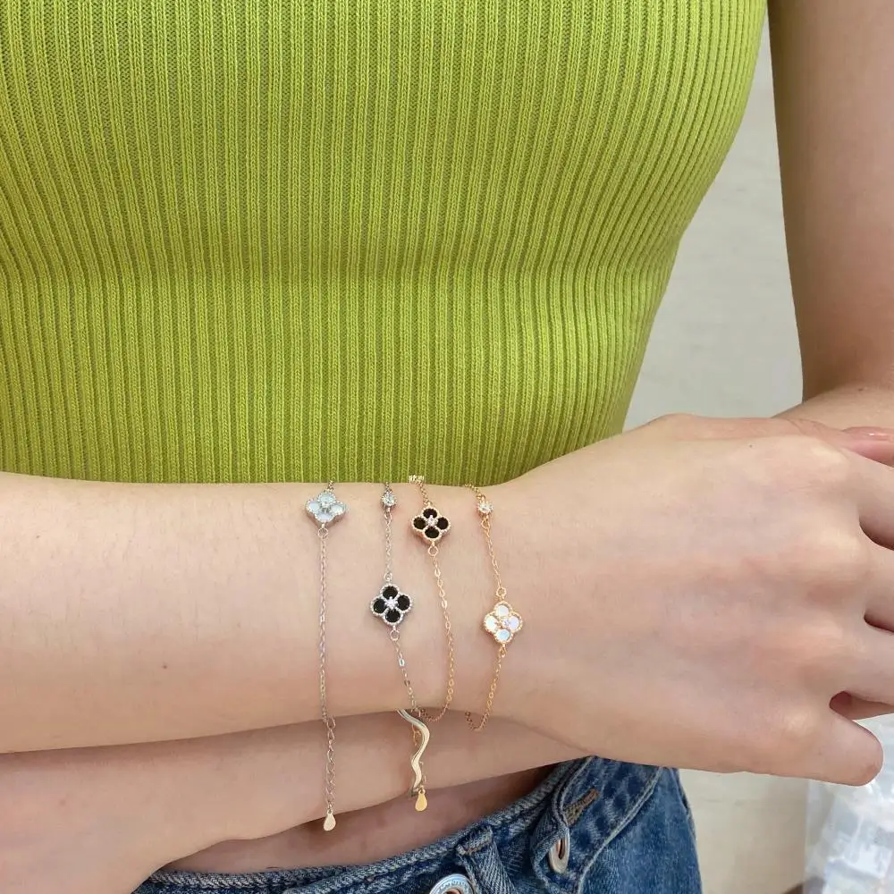 KAKODIY Certified Jewelry 925 Sterling Silver Rhodium 14K 18K Gold Plated Chain Charm Four Leaf Clover Lucky Bracelet detail 4