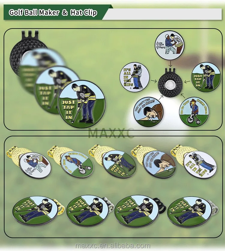 Custom Happy Gilmore Golf Ball Marker With Hat Clip Metal Soft Enamel Hat Brim Clips