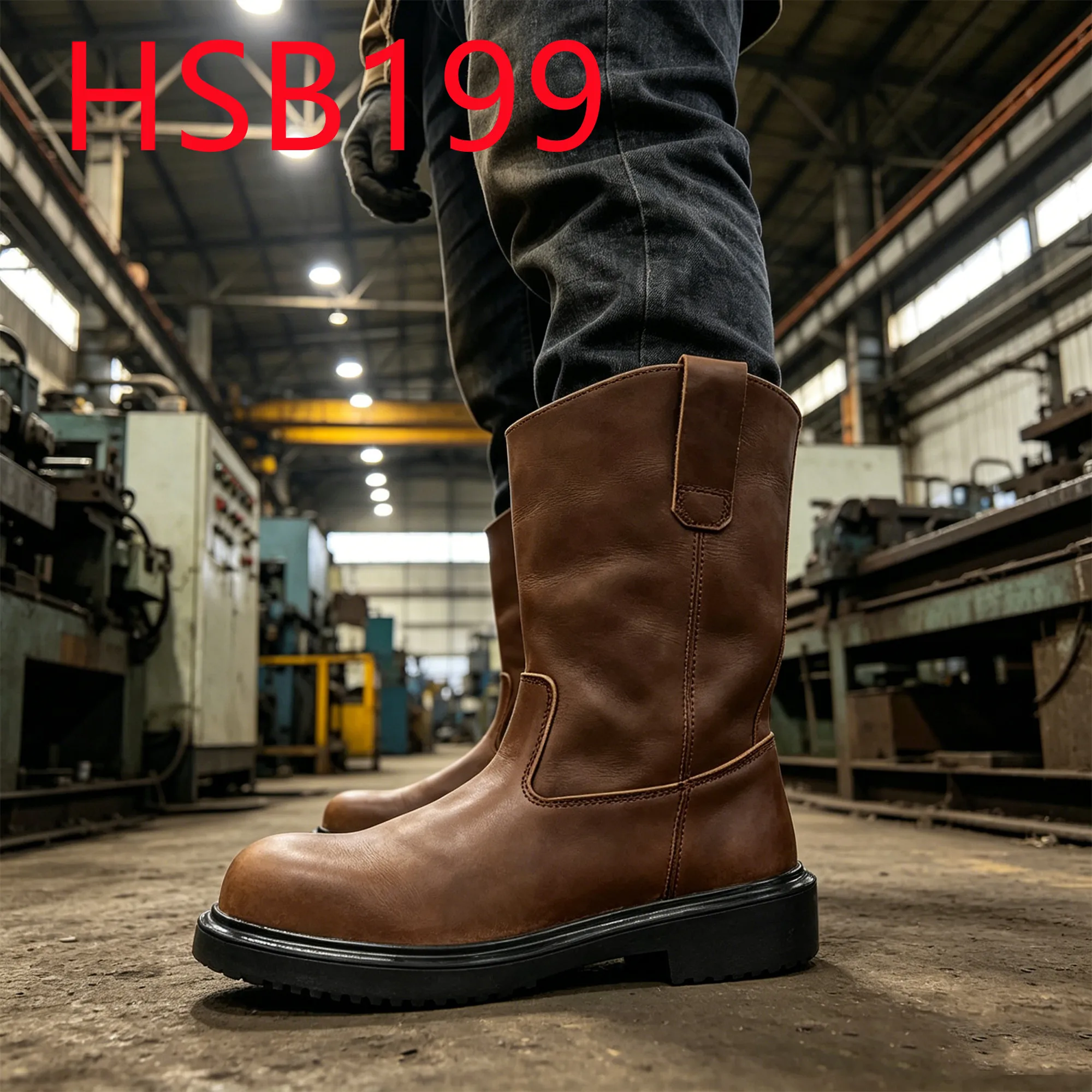 HY,PNG Popular Top-end Crazy Horse Leather High Cut Work Boots Factory Price Durable Vintage Design Mining Safety Boots HSB199