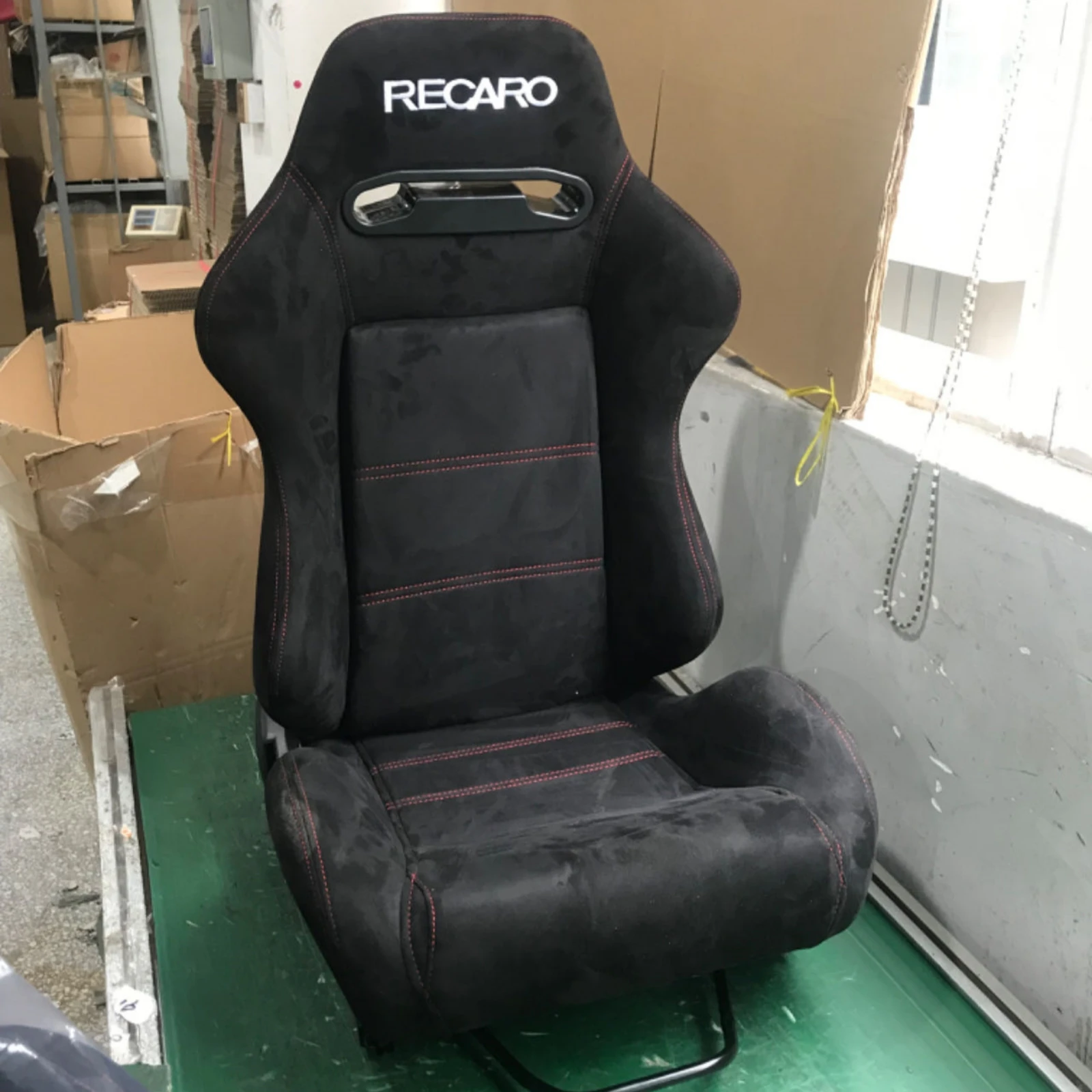 Universal Black Suede Racing Seat with Red Stitch - Sport Bucket Seat ...