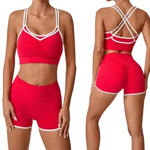 Newest Custom Sports Sling Bra Outdoor Running Shorts Lightweight Yoga Set Breathable Elastic Waist Women Gym Fitness Sets