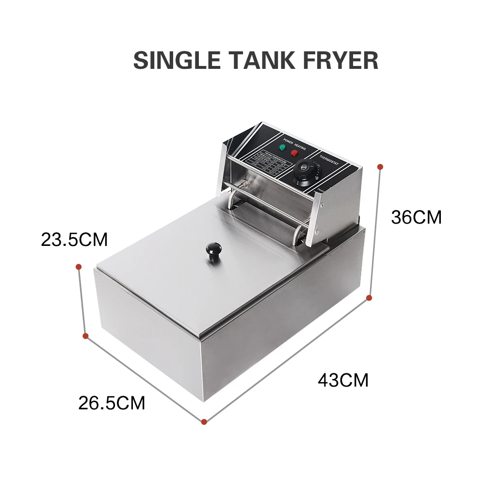 GZKITCHEN 8L Single Tank Electric Deep Fryer Stainless Steel Electric Frying Machine French Fries Chicken Fryer 3250W - Image 3