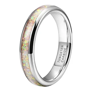 Coolstyle Jewelry Wholesale 4mm Tungsten Ring for Men Women Genuine Opal Inlay Fashion Jewelry Engagement Wedding Band