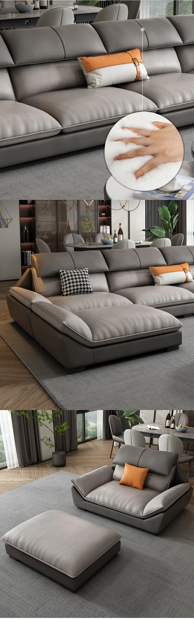 L Shape Seater Leather Sectional Couch Home Modern Living Room