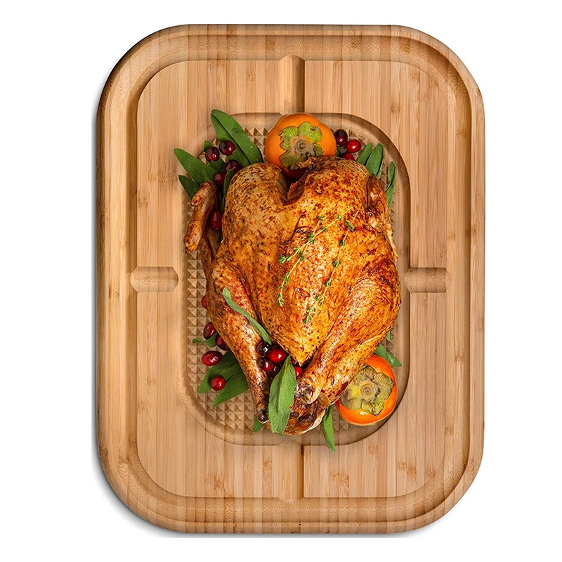 Bamboo Steak Cutting Board with Juice Groove Heavy Duty Chopping Block Carving Serving Tray for Turkey Thanksgiving Gift