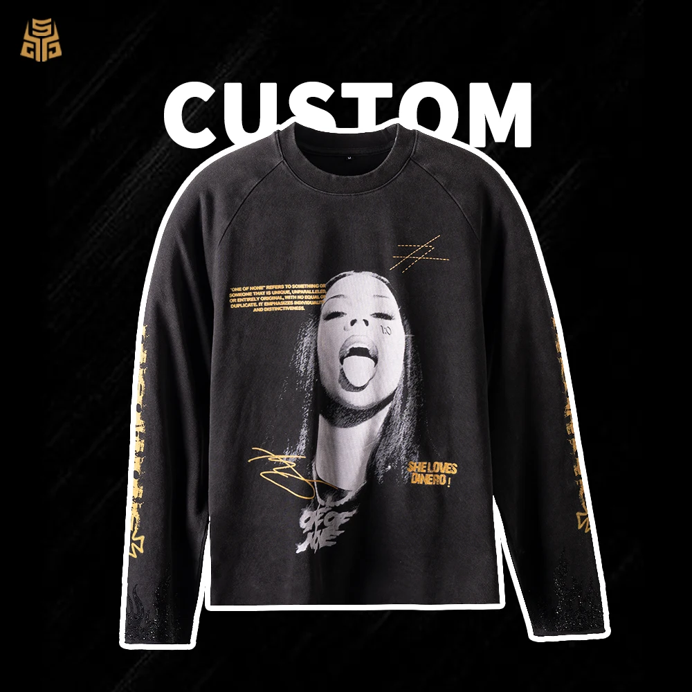 Vintage Wash 100% Cotton Sweatshirt for Men Oversized Heavyweight   Screen Print 400GSM Streetwear Fashion  Sweatshirt