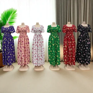 Wholesale New Women's Summer Casual Floral Print Square Neck Short Sleeve Dress