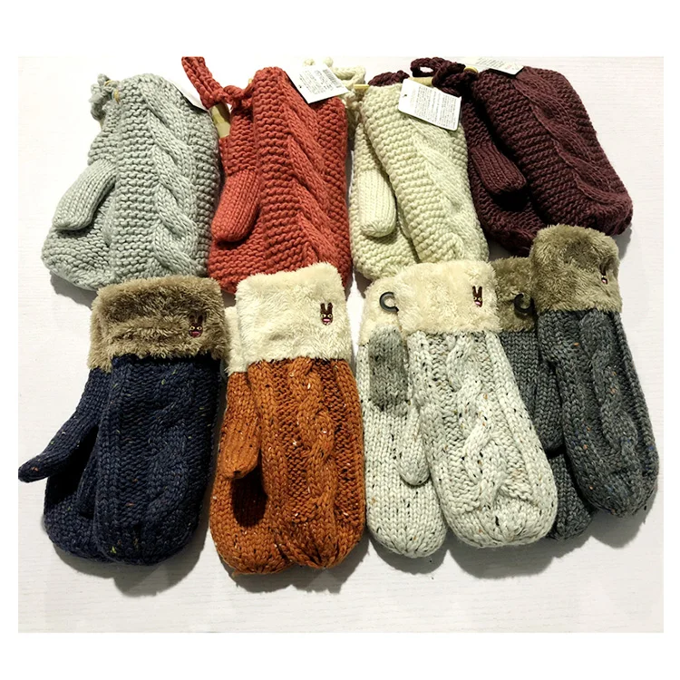 Cheap High Quality Stock Thick Acrylic Winter Knit Gloves Mittens Women Hot Sale Wholesale