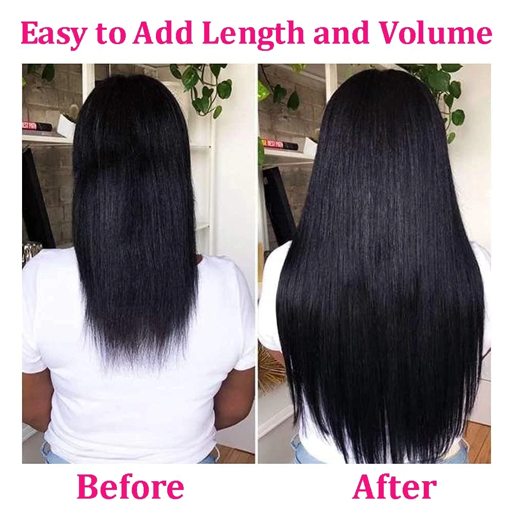 Gerade Clip-In-Haarverlängerungen, Echthaar, brasilianisches Naturschwarz, 10-26 Zoll, Remy-Haar, 120 g_voghion.com