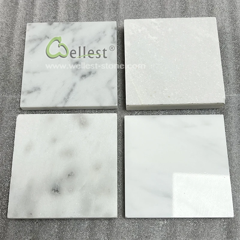 Different Types of 10x10cm White Quartzite Marble Natural Stone Samples for Exterior Outdoor Paver Use
