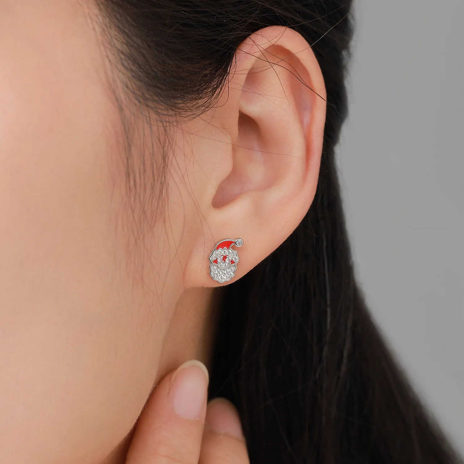 Fine Jewelry Christmas Santa Claus Zircon 925 Sterling Silver Stud Earrings for Christmas Eve Gifts European American Style