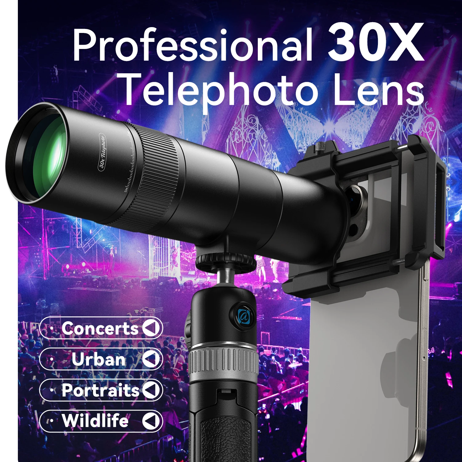 30X Telephoto Lens with Tripod - Perfect for Concerts & Bird Watching
