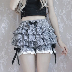 Womens Summer Lace Ruffle Bloomers Shorts Layered Pettipants Victorian Pumpkin Pants Panties Booty Shorts Dress Safety Shorts