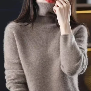Autumn Winter High Collar Pullover Thickened Slim Bottom Shirt Sweater Button Sleeve Top Knitted Pullover Sweater for Women