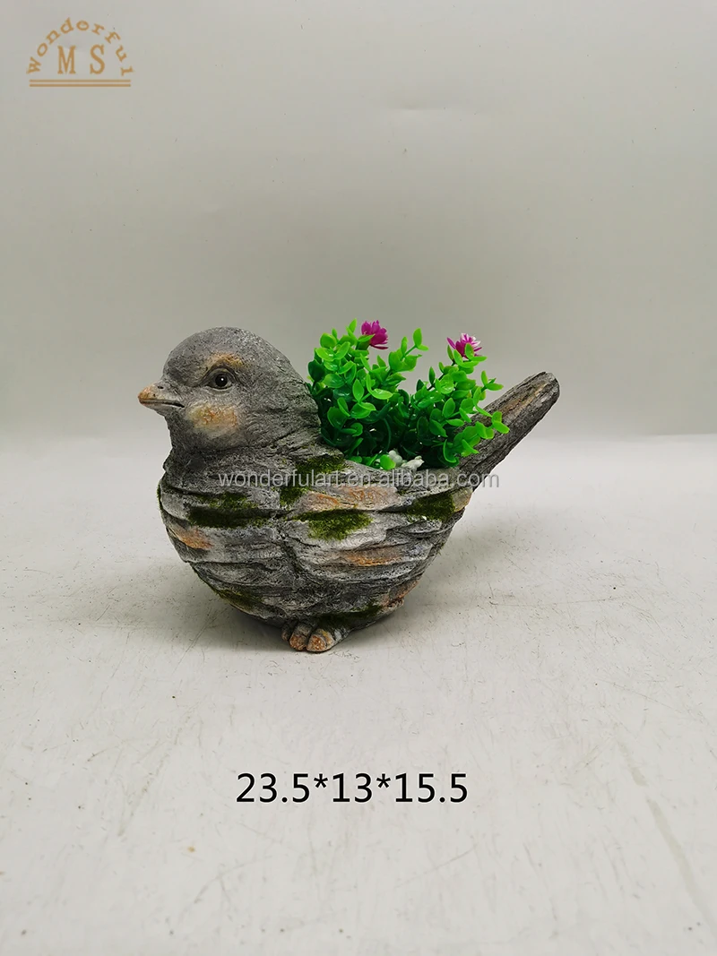Stone Color Planter Pot Owl Animal Flower Pot Polistone Frog Bird Hedgehog Duck Garden Pot for Garden